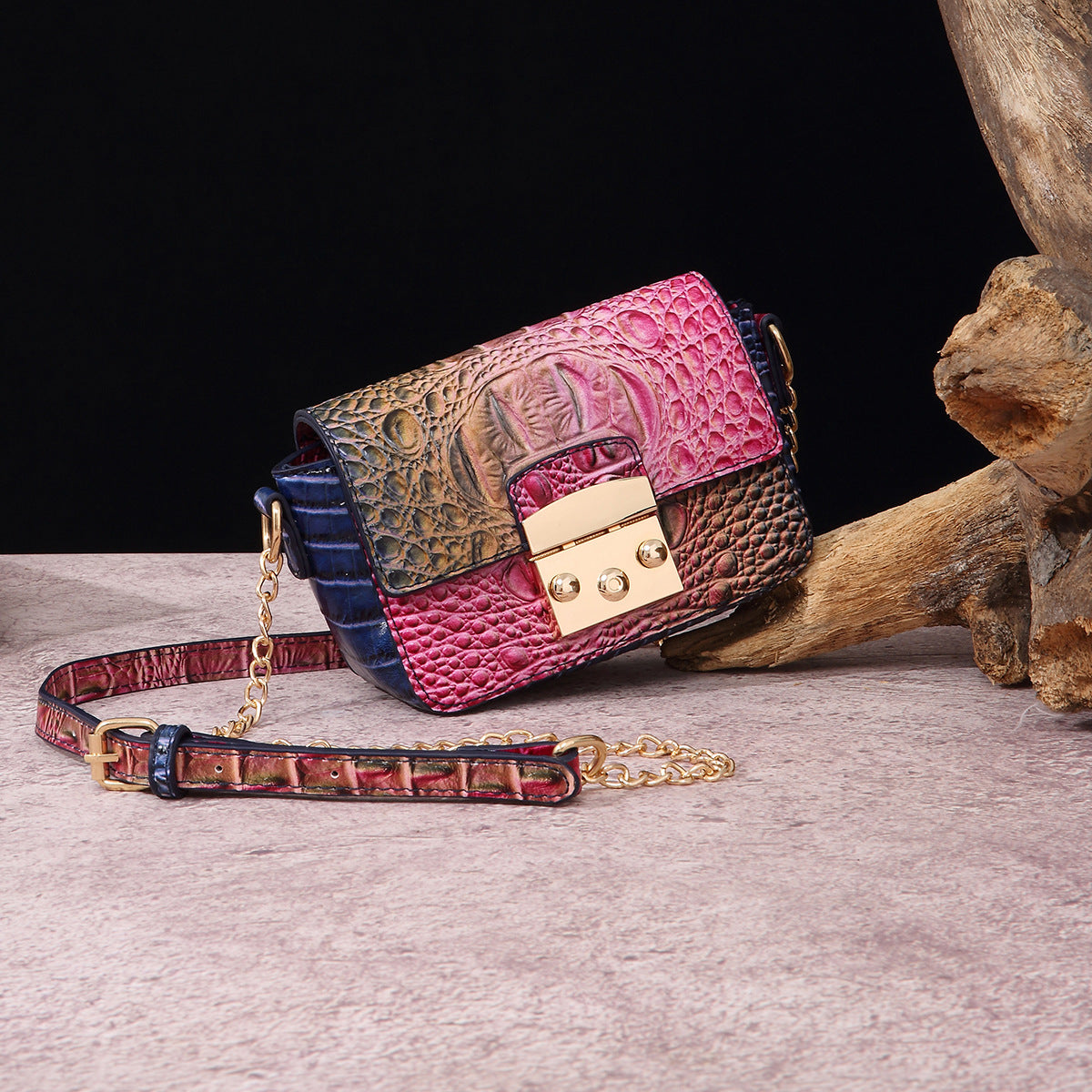 VAKKV Popular, 2025 and the Middle East for New independent station crossbody shoulder retro women's bag multi-colored crocodile pattern Brahman