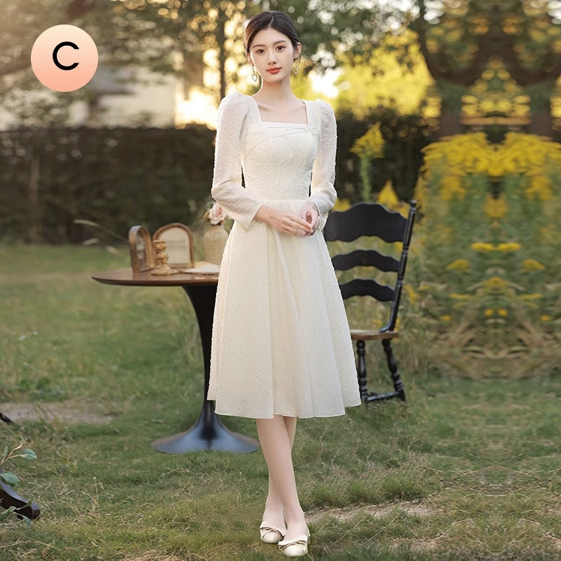 VAKKV Champagne Bridesmaid Dress New Super Fairy Wedding Ladybros' Dress Long Sleeve Niche High Sense Daily Style
