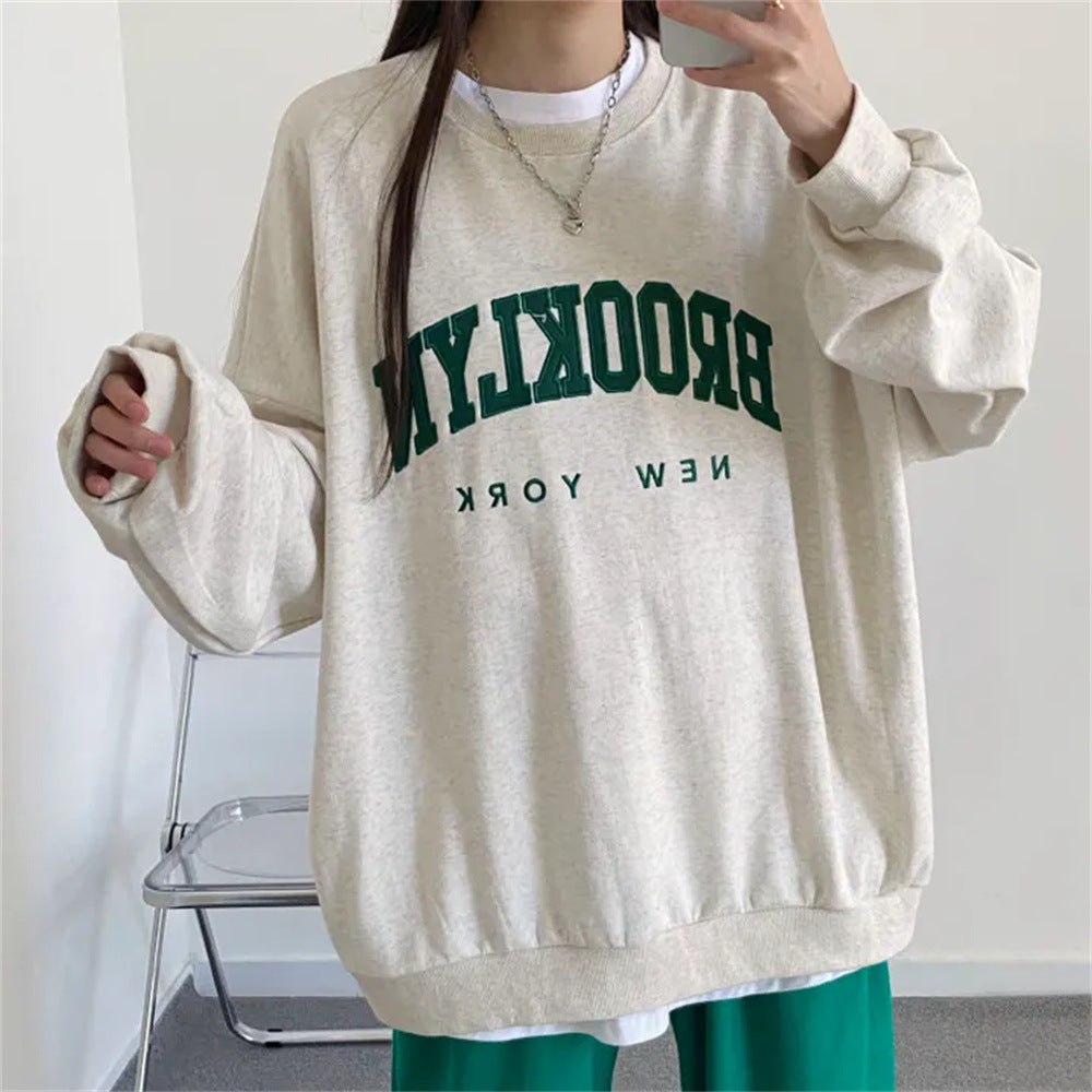 VAKKV Manufacturer gray popular new velvet season crew neck sweater women's spring and autumn thin long sleeves loose large size loose embroidery
