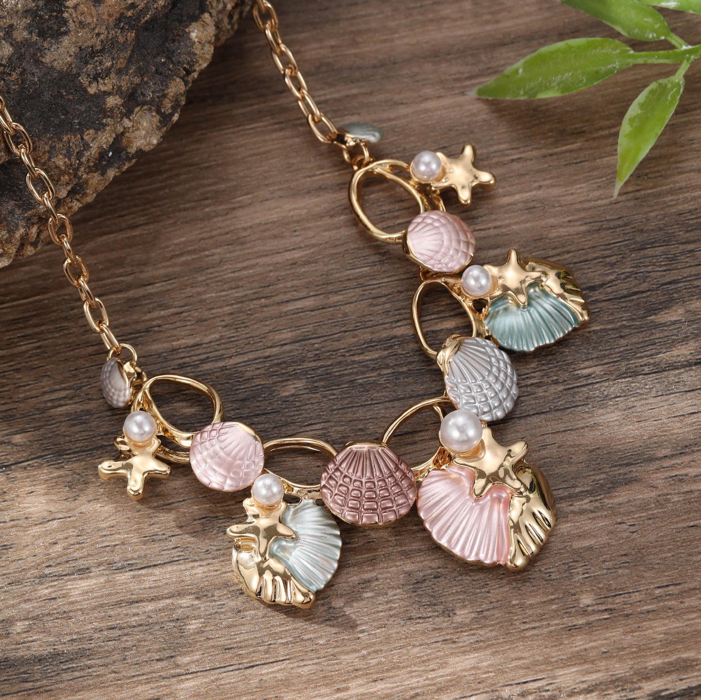vakkv Cross-Border New Arrival Colorful Painting Oil Shell Starfish Necklace Fresh Beach Shell Women's All-Match Necklace Wholesale