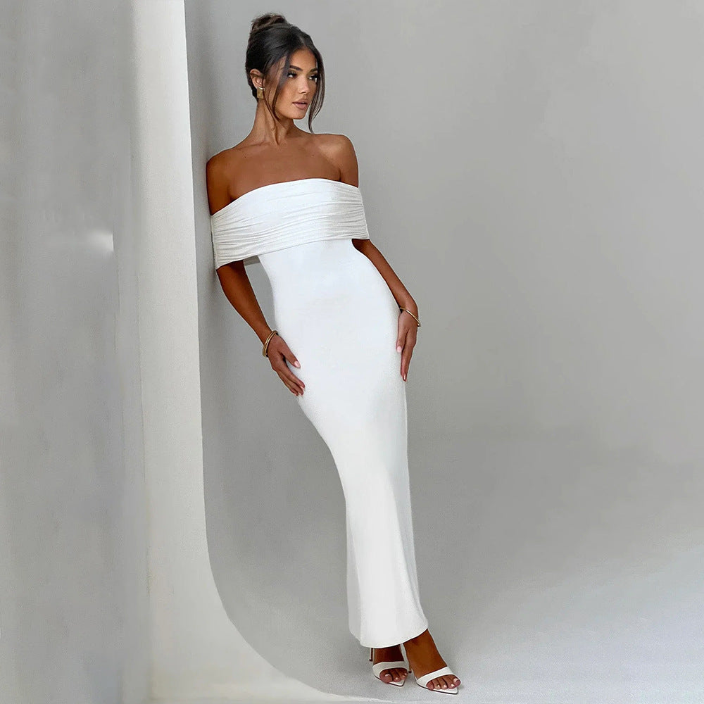 2025 New Popular trade popular summer new tube top dress backless solid color sexy fashion slim dress