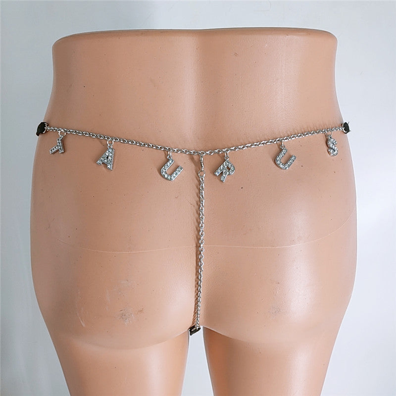 2025 FB 2110-2 2025 stainless steel twelve constellation rhinestone letter pendant waist chain underwear integrated combination thong