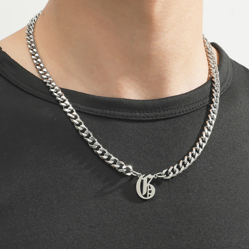 Cross-Border Hot Selling Stainless Steel English Letter Pendant Necklace Ins Cuban Necklace Hip Hop Street Trend New Product