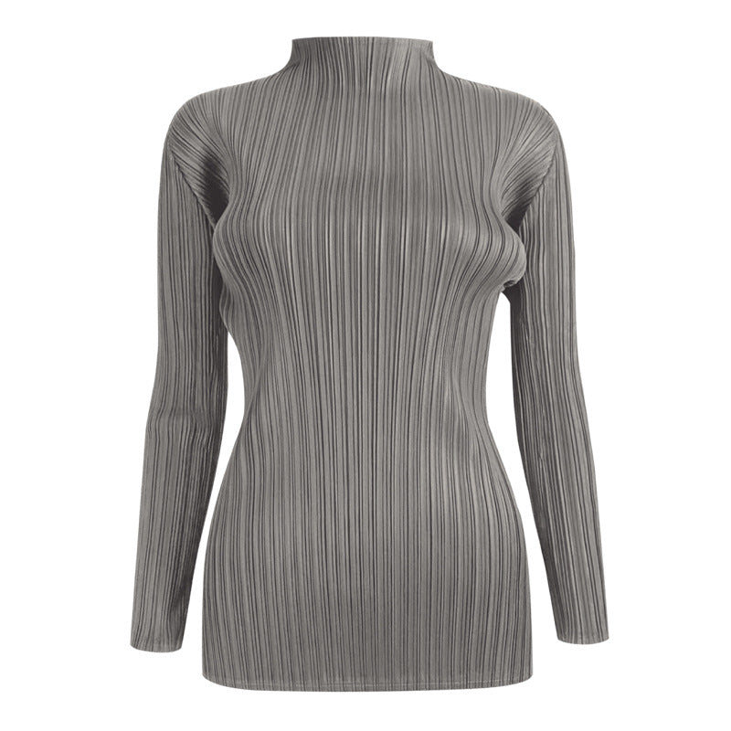 Miyake simple classic pleated women's clothing long-sleeved top spring short-sleeved stand-up collar T-shirt, one piece will be sent on behalf of others.