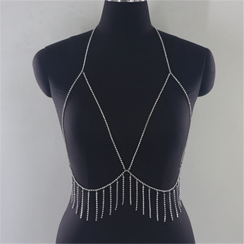 2025 MW2880 2025 bright diamond rhinestone inlaid single row diamond chain fringed chain pendant neck small vest top clothing