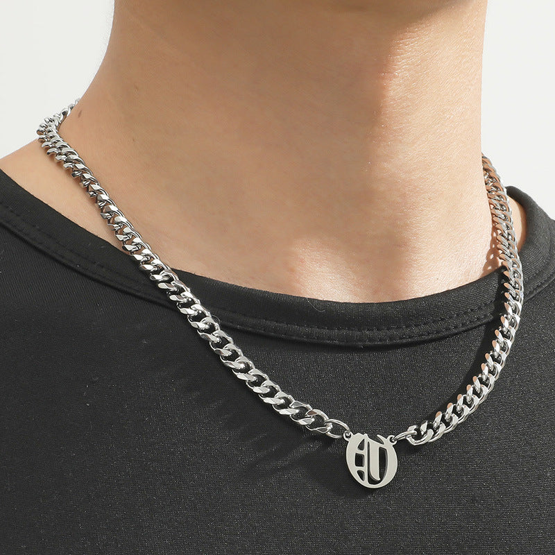Cross-Border Hot Selling Stainless Steel English Letter Pendant Necklace Ins Cuban Necklace Hip Hop Street Trend New Product