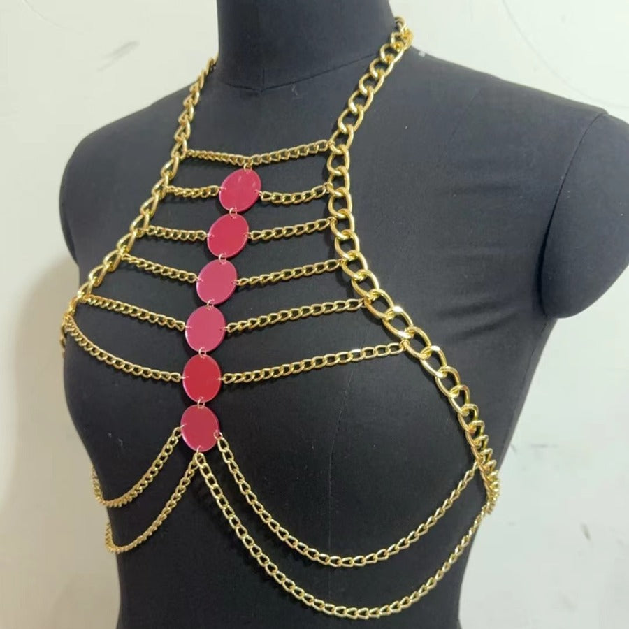 2025 MW2964 2025 vest metal sequins disc accessories joint metal chain neck top small vest body chain