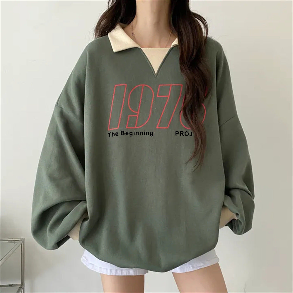 VAKKV Manufacturer 3 colors, loose niche lazy autumn casual lapel 2025n trendy sweater women's velvet contrasting color couple hundred