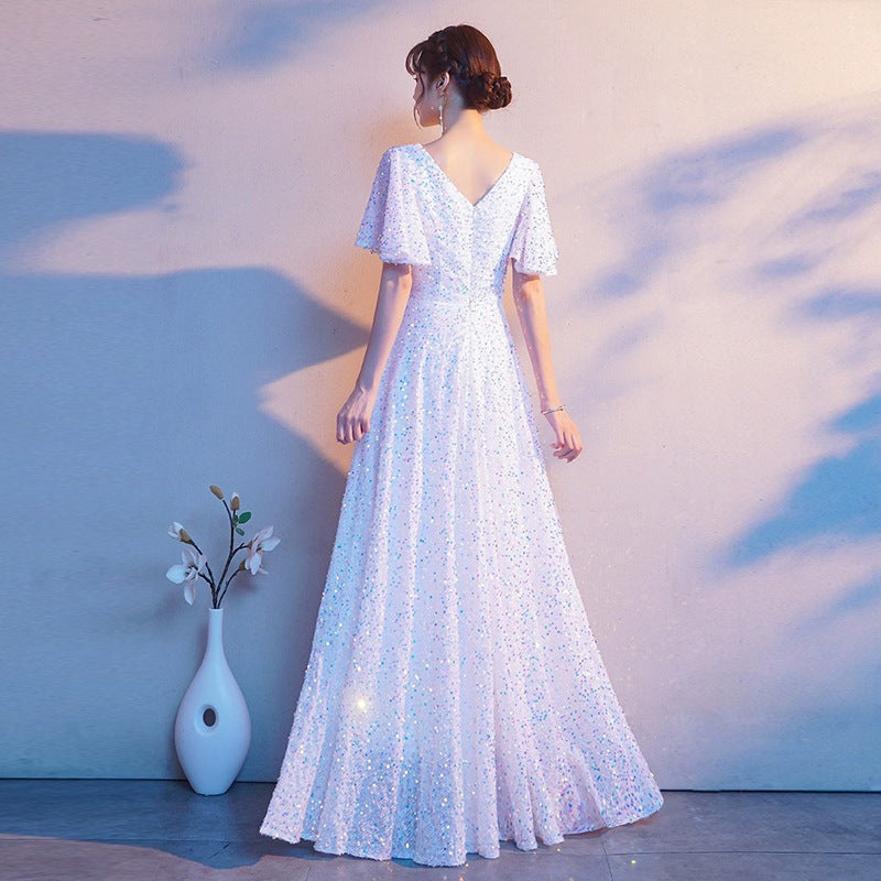 VAKKV Choir Performance Costume New Red Song Performance Competition Party Building Costume Host Slimming Evening Dress for Women