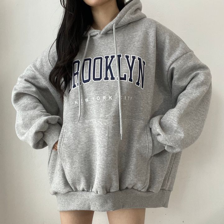 VAKKV Manufacturer tide brand Korean version letter hooded loose spring autumn and winter sweater women's medium and long velvet Japanese solid color lazy thin