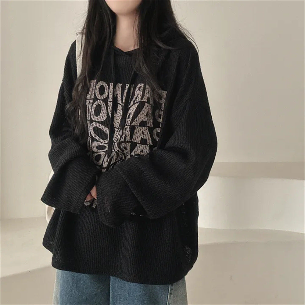 VAKKV Manufacturer 3 colors, waffle autumn and winter Korean version casual loose lazy wind fleece sweater women's hooded clothes thin