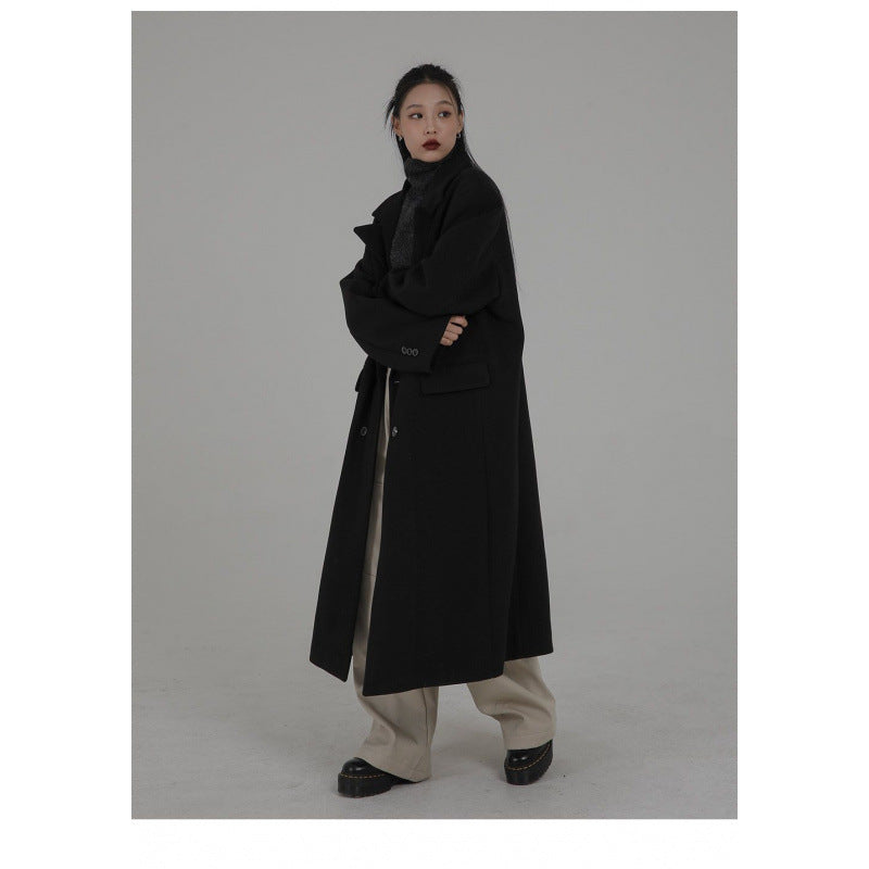Hepburn style woolen coat women's 2025 spring clothing new classic black medium and long woolen coat women's clothing