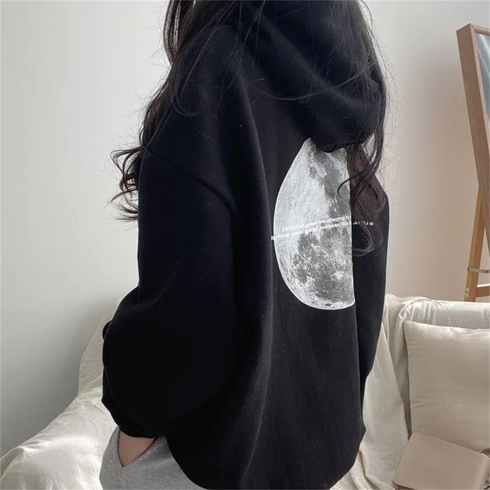 VAKKV Manufacturer gray moon thin hooded sweater women's spring and autumn loose autumn and winter velvet Korean version pullover lazy wind jacket