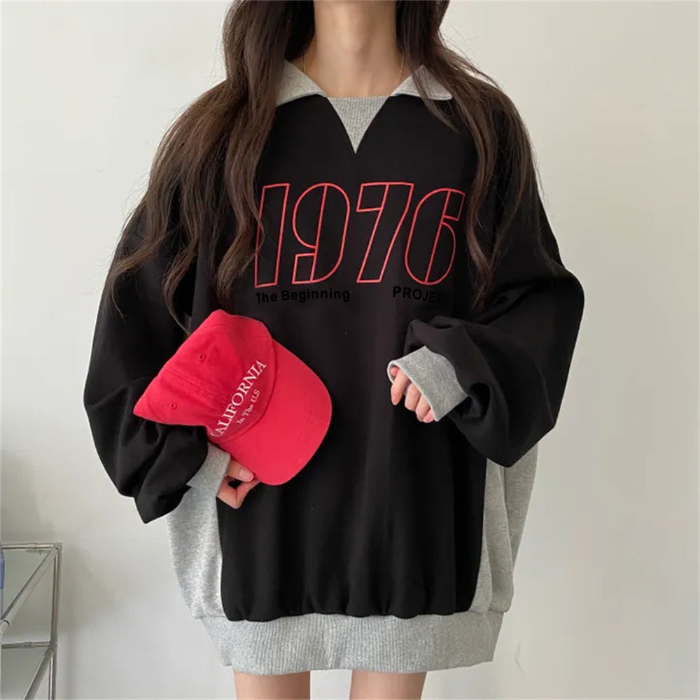 VAKKV Manufacturer 3 colors, loose niche lazy autumn casual lapel 2025n trendy sweater women's velvet contrasting color couple hundred
