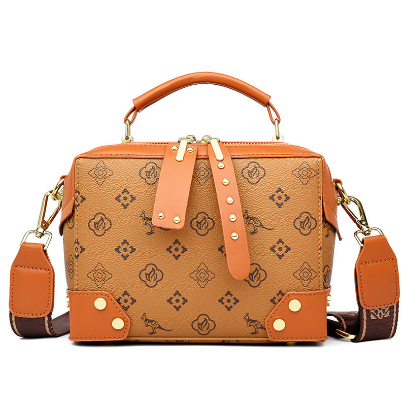2025 Shoulder bag popular new high-quality soft leather messenger bag printed Popular style small bag fashionable Boston square bag