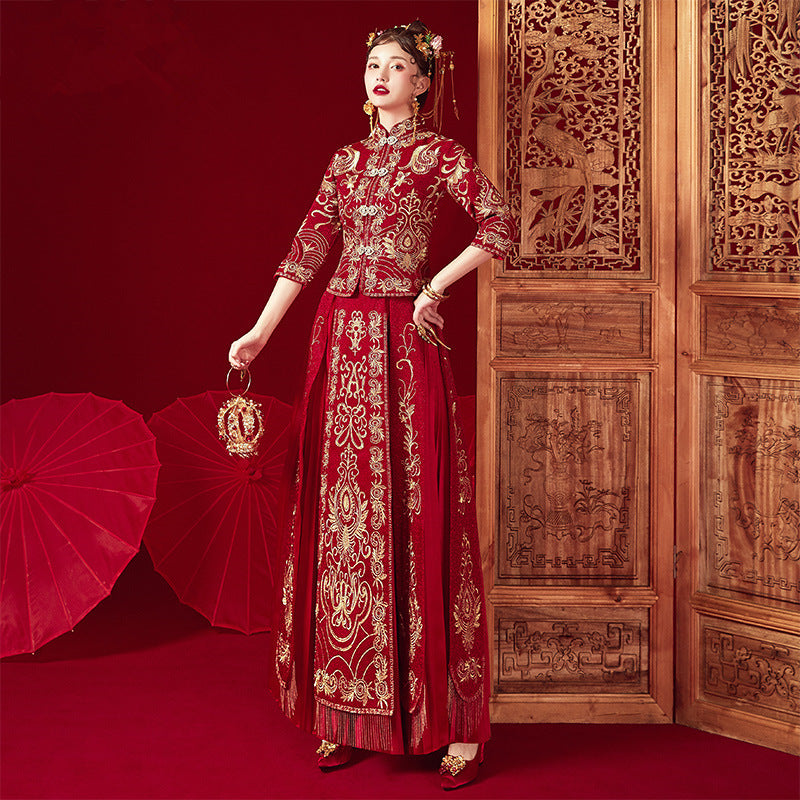 VAKKV Chinese Wedding Dress Dress Female New Xiuhe Clothing Bridal Wear Wedding Celebration Toast Gift Chinese Red Wedding
