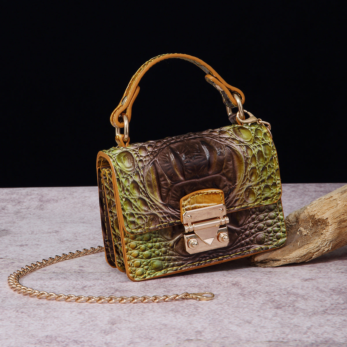 VAKKV Popular, 2025 and the United States for trans-Middle East New Crossbody One Shoulder Retro Women's Bag Multi-colored Crocodile Pattern Brahman