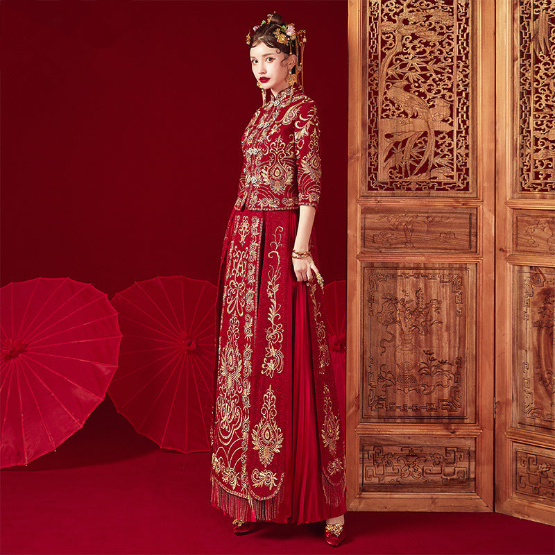 VAKKV Chinese Wedding Dress Dress Female New Xiuhe Clothing Bridal Wear Wedding Celebration Toast Gift Chinese Red Wedding