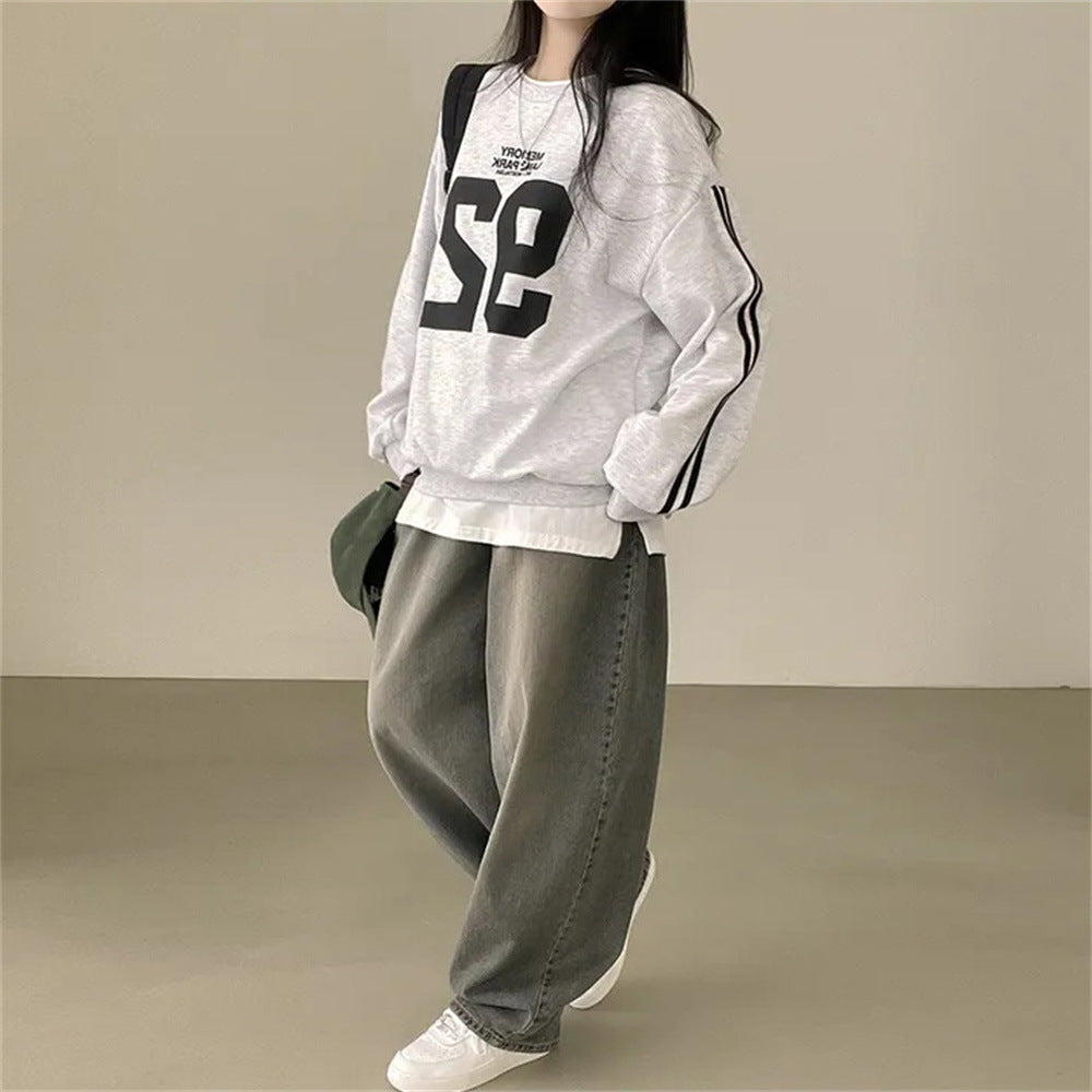VAKKV Manufacturer popular autumn new product round neck sleeve splicing letter style casual loose Korean version sweater women's top student