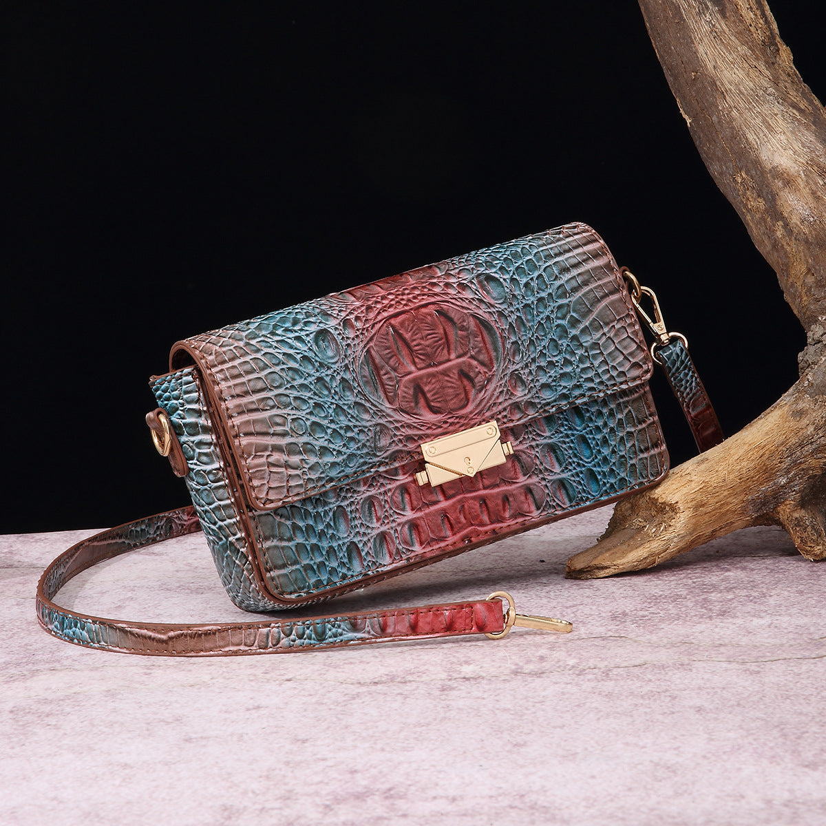 VAKKV Popular, 2025 and the Middle East for New independent station crossbody shoulder retro women's bag multi-colored crocodile pattern Brahman
