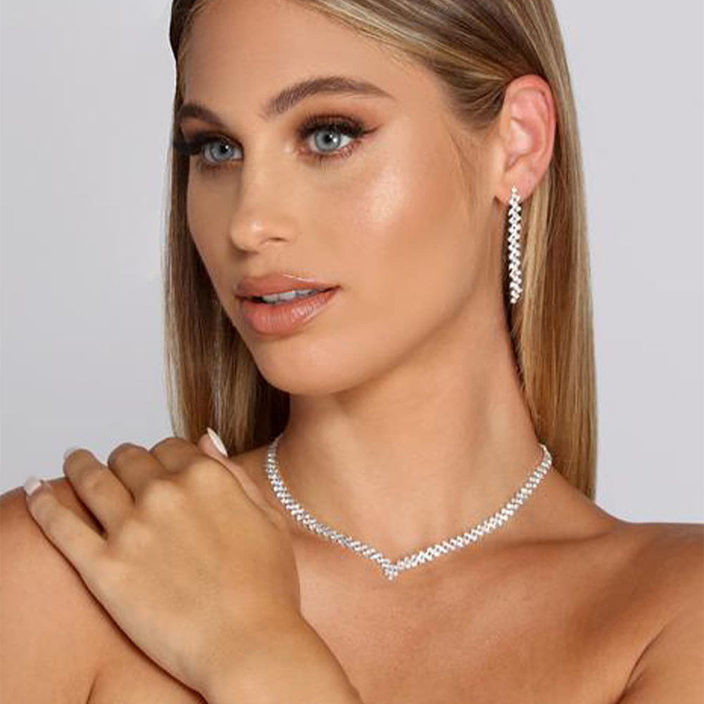 Cross-Border HOTan and NEWn Hot-Selling Ornament Full Diamond Necklace Suit All-Match Simple Bridal Rhinestone Clavicle Chain Neck Chain Choker