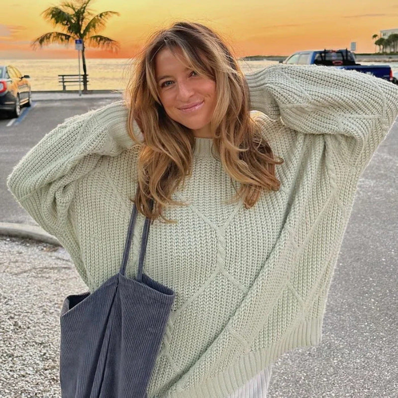 New new round neck knitted loose casual lantern sleeve pullover sweater top women