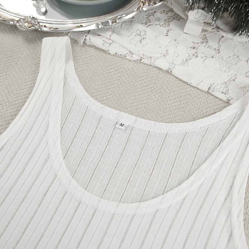 VAKKV 2025 Popular, and new knitted hollow casual vest, trousers, comfortable pajamas, simple women's loungewear
