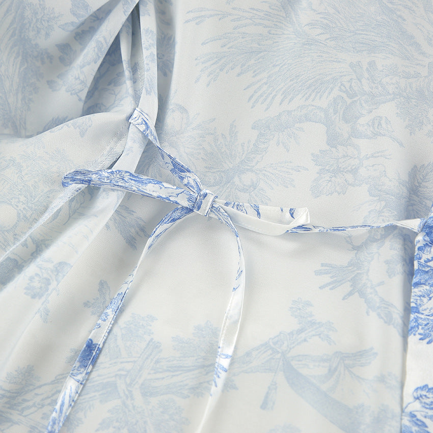 VAKKV 2025 Popular trade pajamas spring long-sleeved ruffle edge pajamas new Chinese-style printed fashion women's loungewear