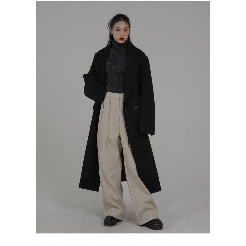 Hepburn style woolen coat women's 2025 spring clothing new classic black medium and long woolen coat women's clothing