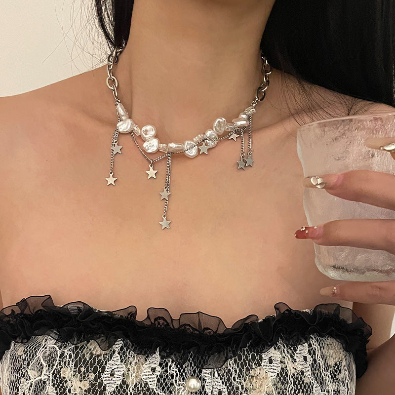vakkv Baroque Pearl XINGX Tassel Necklace Female Special-Interest Design Ins Cold Wind Pendant Temperament Entry Lux Clavicle Chain
