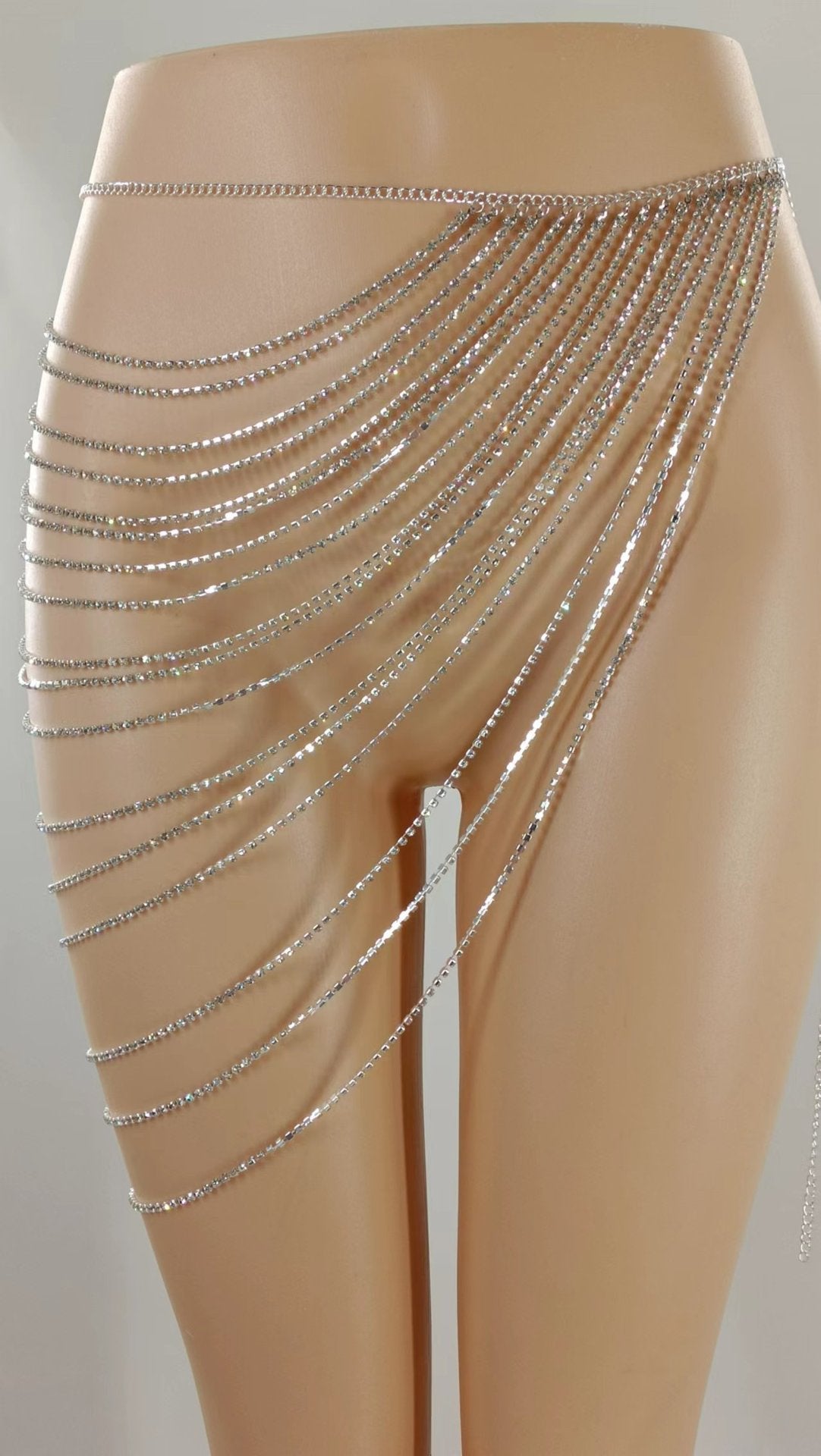 2025 MW3151 2025 skirt rhinestone inlaid diamond chain multi-layer beveled edge tassel pendulum chain waist chain skirt body chain