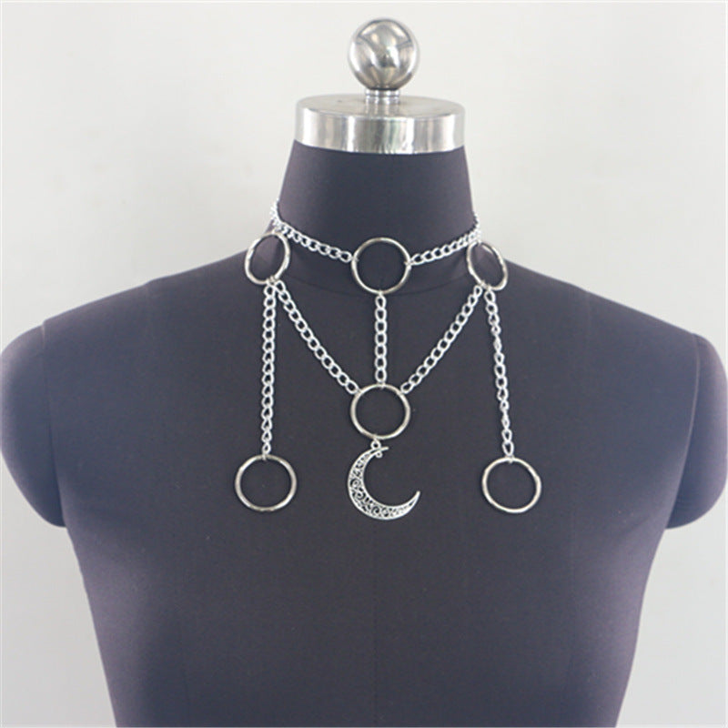 2025 MW2885 2025 necklace fashion alloy hollow crescent small ring pendant metal chain necklace neck jewelry