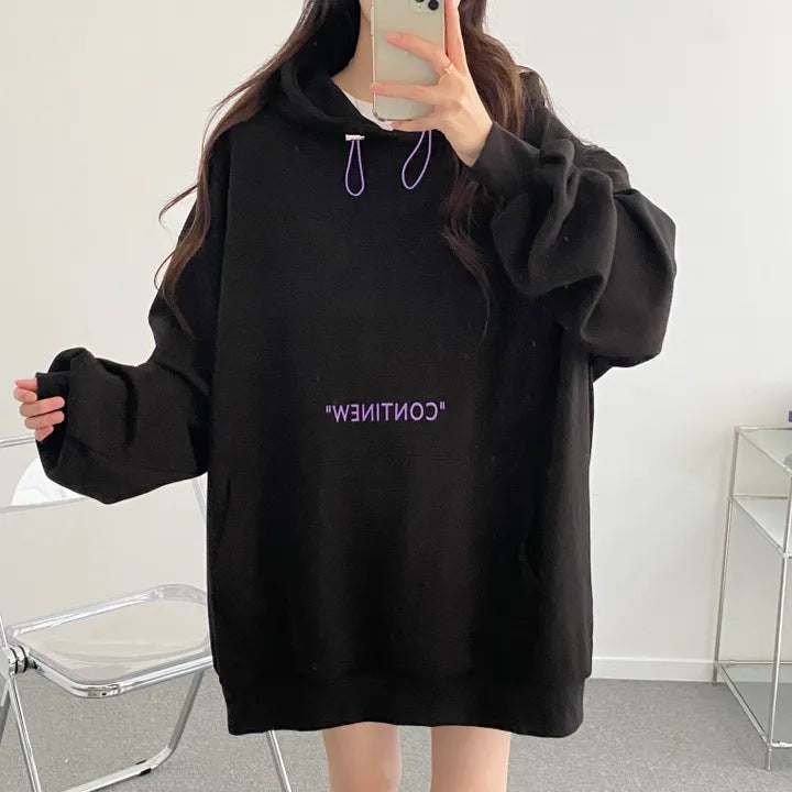VAKKV Manufacturer black reversion popular spring and autumn new Korean version oversize hooded sweater women's solid color velvet design sense