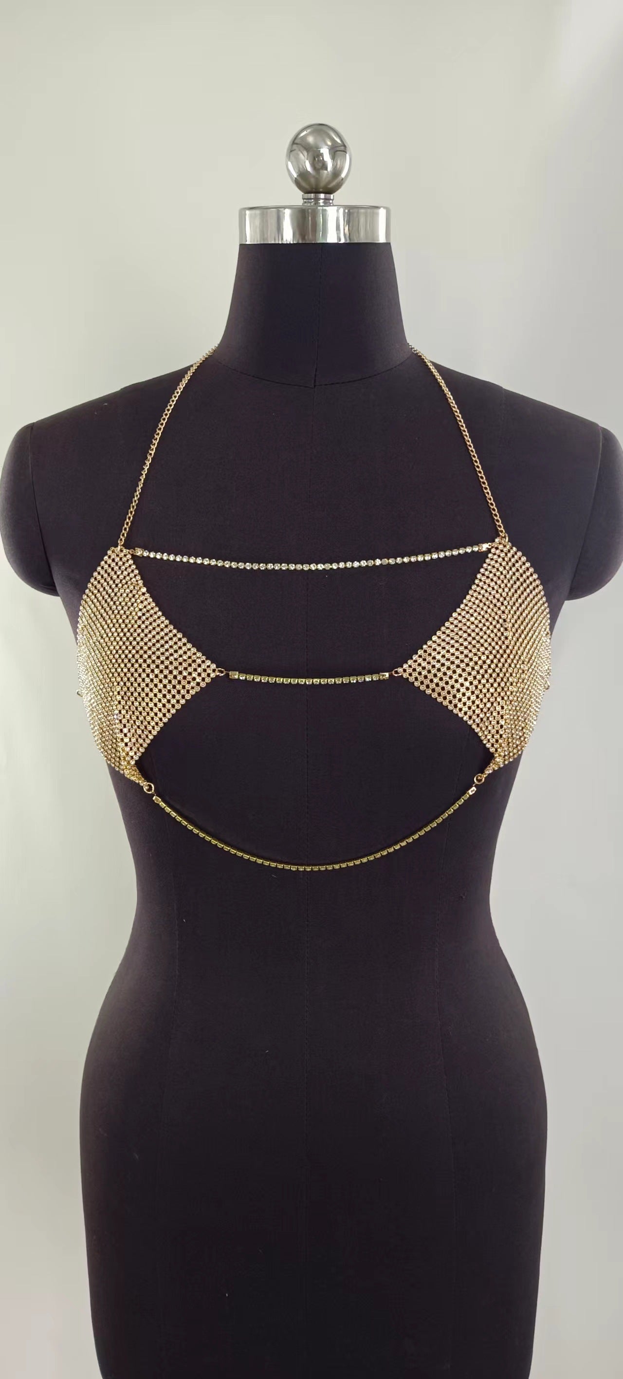2025 MW3182 2025 vest rhinestone inlaid diamond cloth chain connected neck halter top small vest body chain