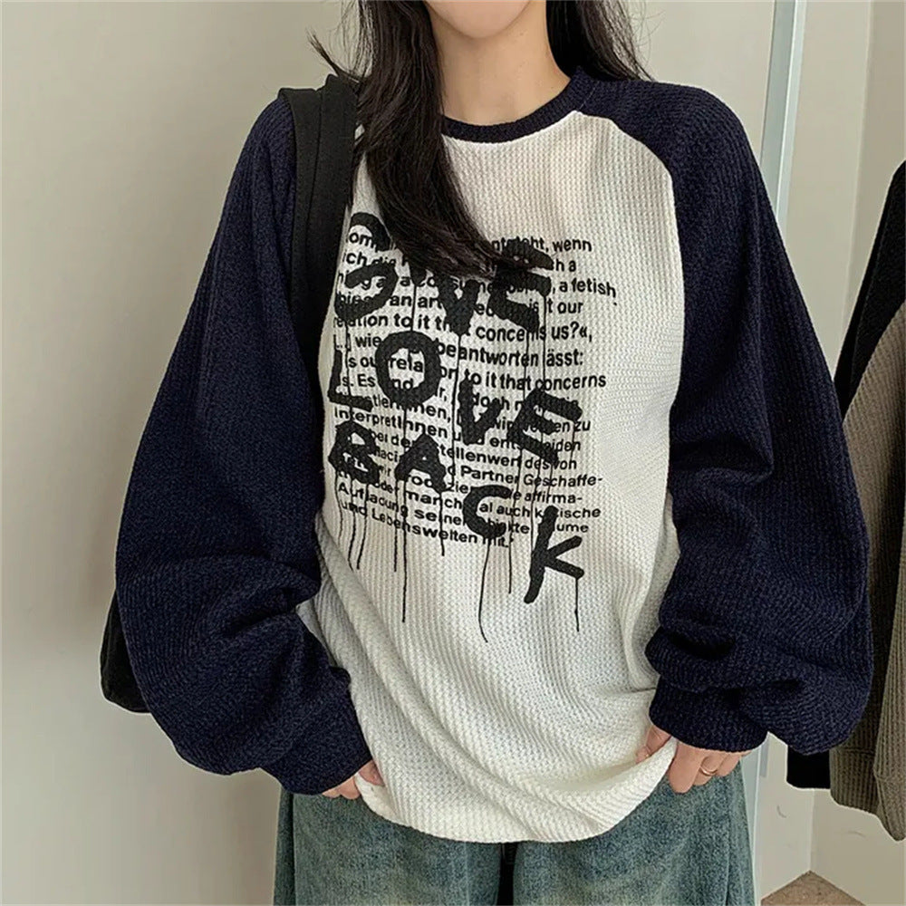 VAKKV Manufacturer 2025n retro cartoon Korean sweater women's autumn new chic casual large size fat mm contrasting color design sense