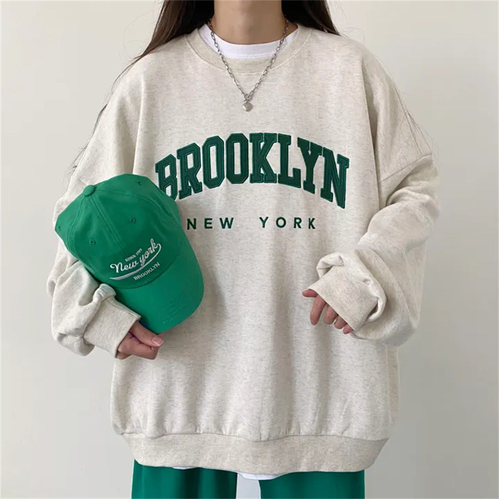VAKKV Manufacturer gray popular new velvet season crew neck sweater women's spring and autumn thin long sleeves loose large size loose embroidery