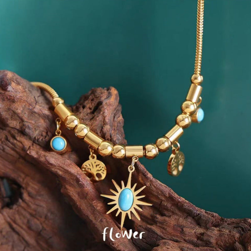 Best Seller in HOT and NEW Vintage Bohemian Style 18K Gold-Plated Bracelet Women's Niche Premium Turquoise Eight-Pointed Stars Necklace