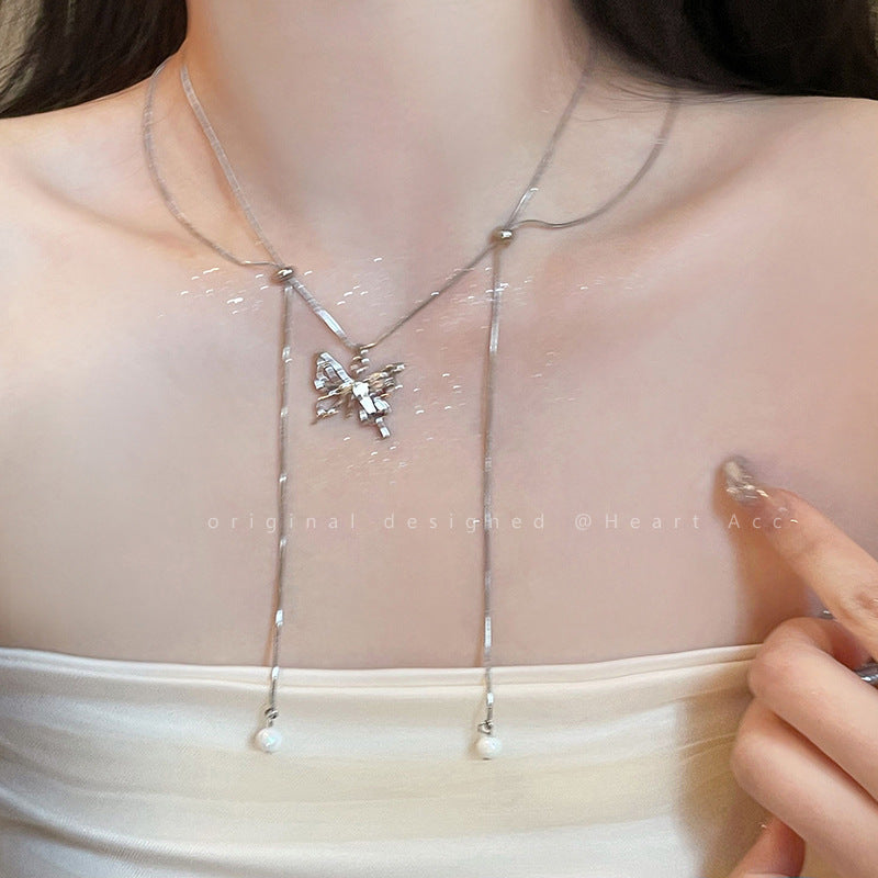 Butterfly Tassel Necklace for Women South Korea Light Luxury High-Grade Clavicle Chain New Popular Minority All-Match Ornament