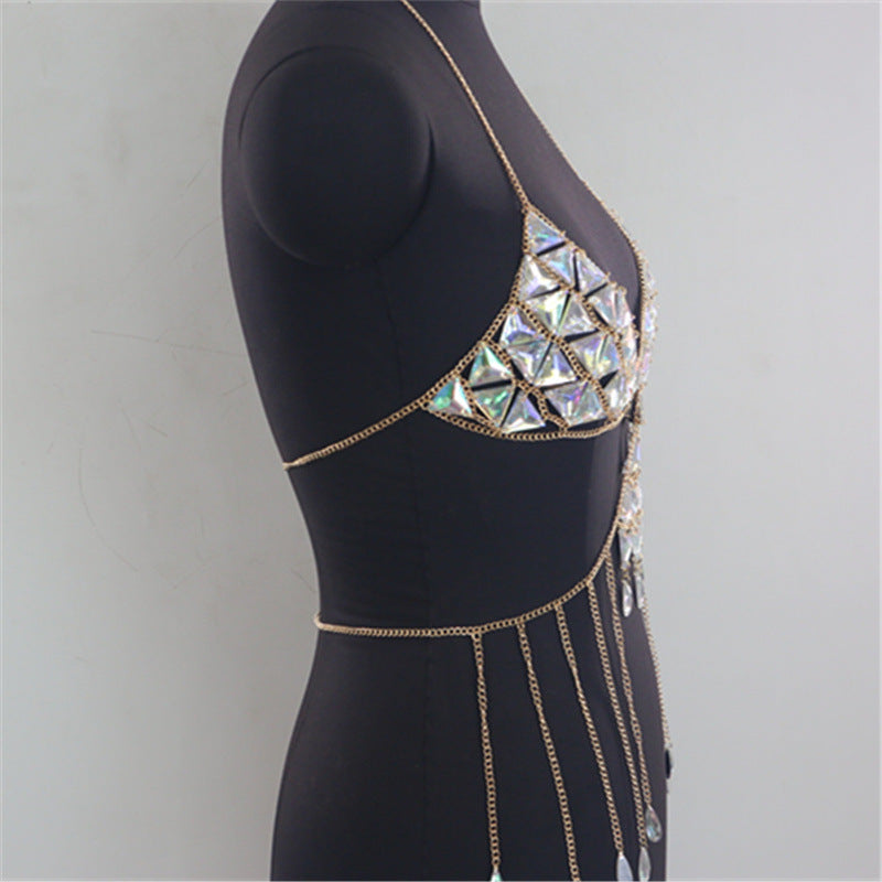 2025 MW2939 2025 vest fashion gem inlaid crystal tassel pendant neck top small vest body chain