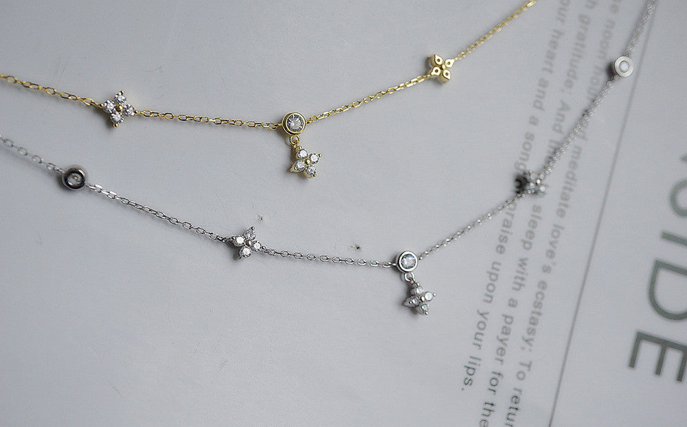 VAKKV Korean Style S925 Silver Lucky Four-Leaf Clover Necklace Cold Style High-Grade Clavicle Chain Long Temperamental Tassels Necklace Women