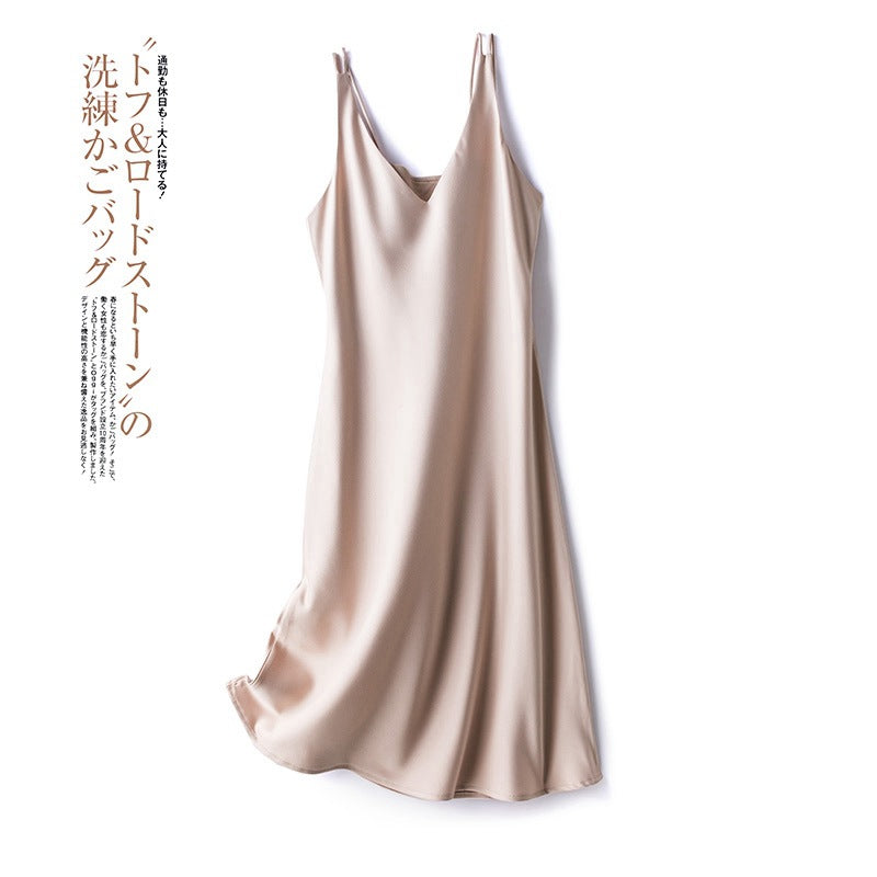 24 New High end Acetic Acid Sling Skirt Women's Long Off Shoulder Satin Sling Dress Mid length Summer Women's Outwear