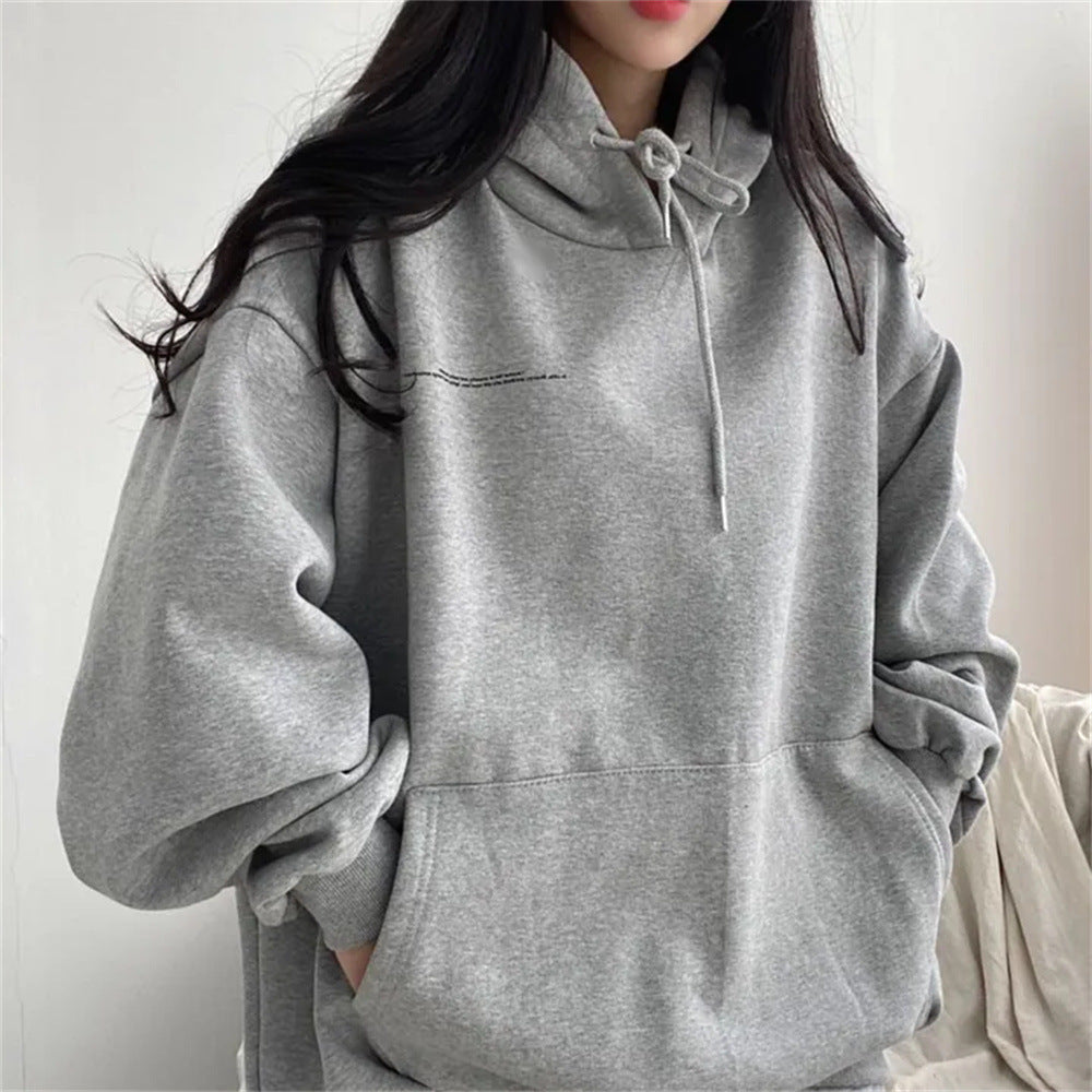 VAKKV Manufacturer gray moon thin hooded sweater women's spring and autumn loose autumn and winter velvet Korean version pullover lazy wind jacket