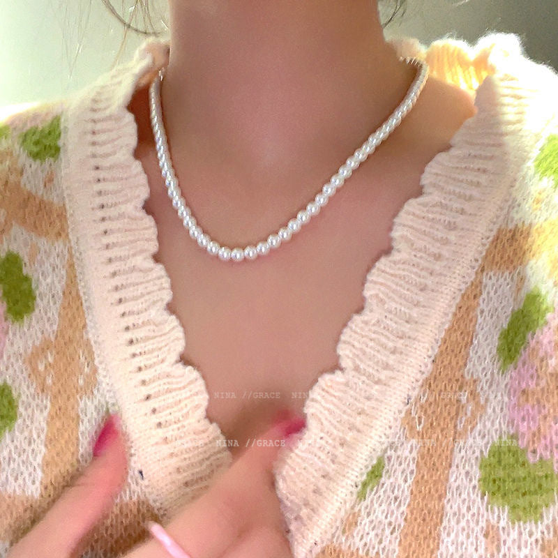 South Korea Fever Bloggers Same Style Pearl Necklace New Women's Simple Temperamental All-Match Clavicle Chain Neck Chain