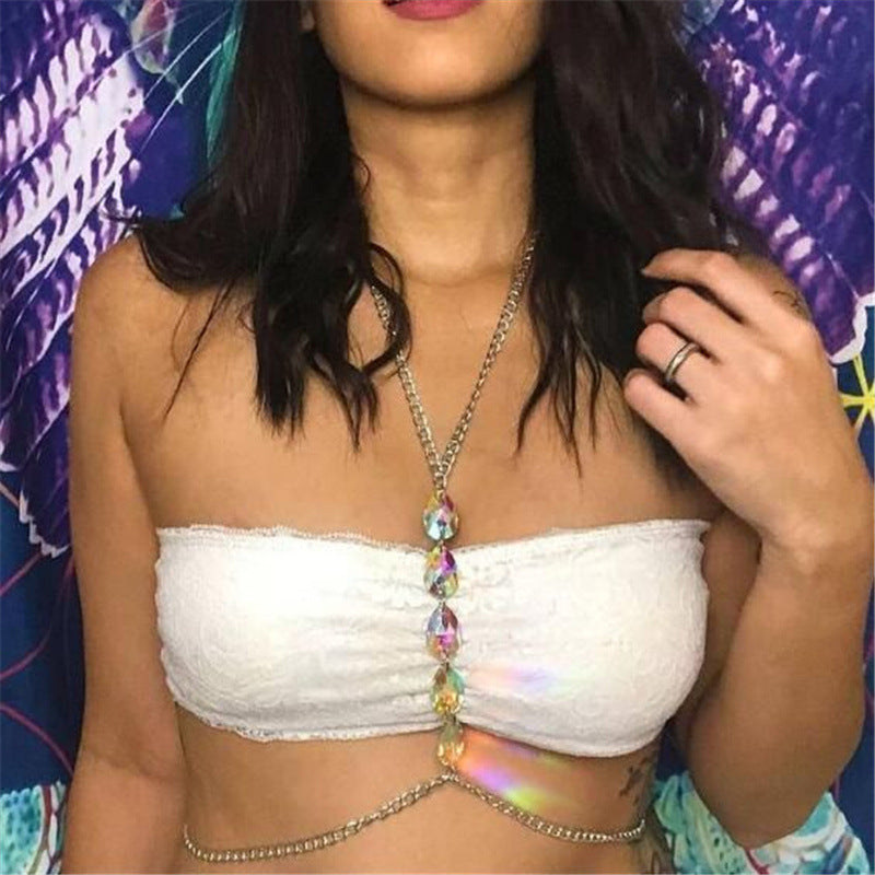 2025 MW3037 2025 vest fashion personality simple big gem crystal accessories connected neck small vest body chain