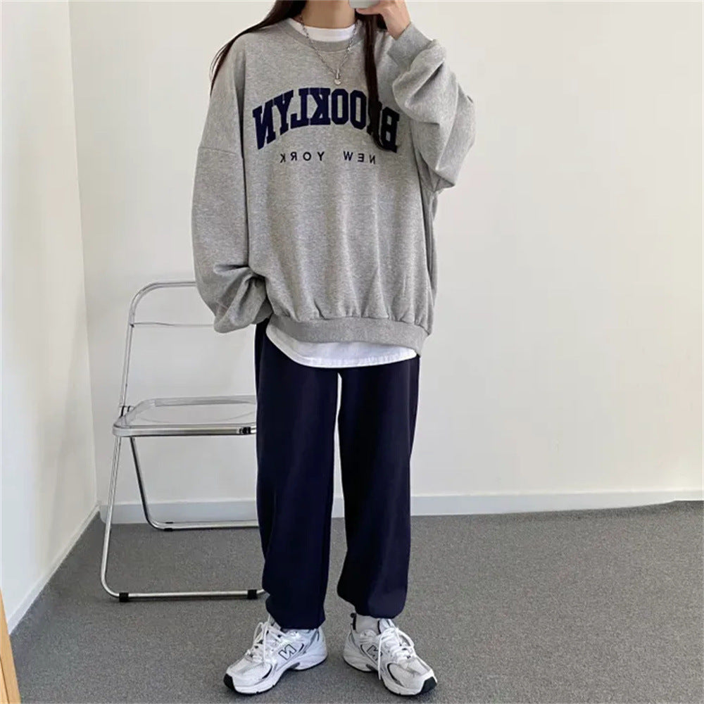 VAKKV Manufacturer gray popular new velvet season crew neck sweater women's spring and autumn thin long sleeves loose large size loose embroidery