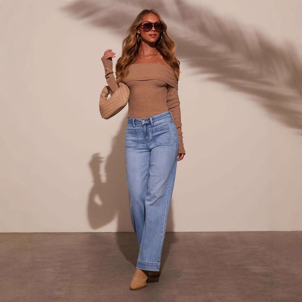 VAKKV 2025 cross-border high-waisted straight jeans women's clothing 2025 spring new thin wide-leg retro temperament trousers