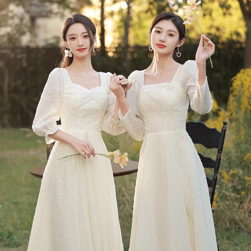 VAKKV Champagne Bridesmaid Dress New Super Fairy Wedding Ladybros' Dress Long Sleeve Niche High Sense Daily Style
