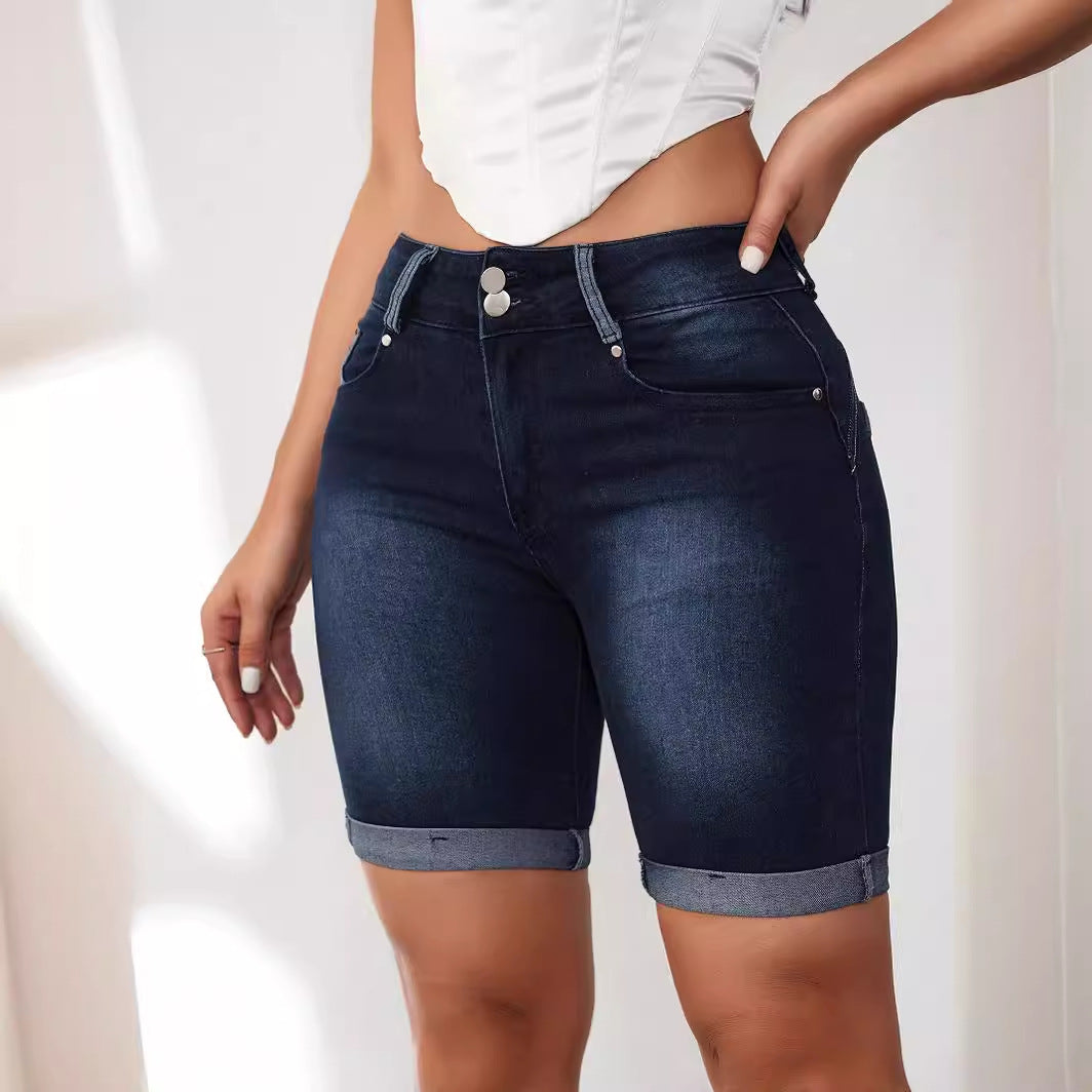 VAKKV New Popular trade crimped denim three-point shorts women's summer popular new thin and versatile middle pants spot