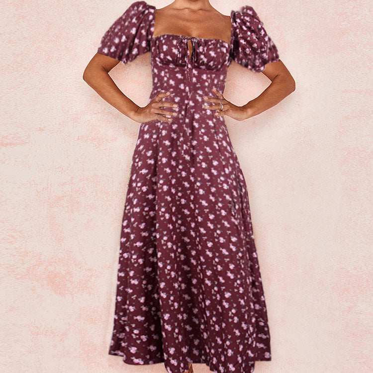 2024 European and American Women's Clothing Summer New Printed Floral Backless Slim Fit Sleeveless Split Dress