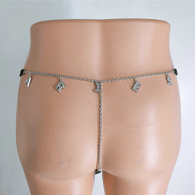 2025 FB 2110-2 2025 stainless steel twelve constellation rhinestone letter pendant waist chain underwear integrated combination thong